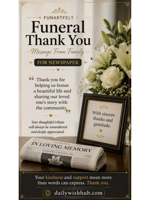 Funeral Thank You Message From Family for Newspaper