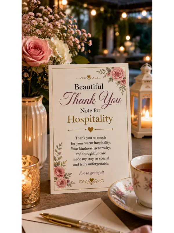 Beautiful thank you note for hospitality