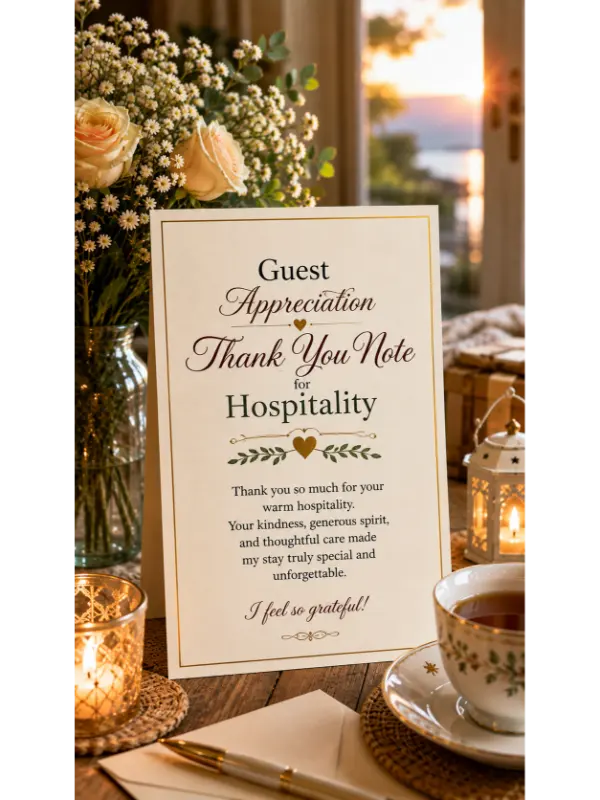 Guest Appreciation Thank You Note for Hospitality