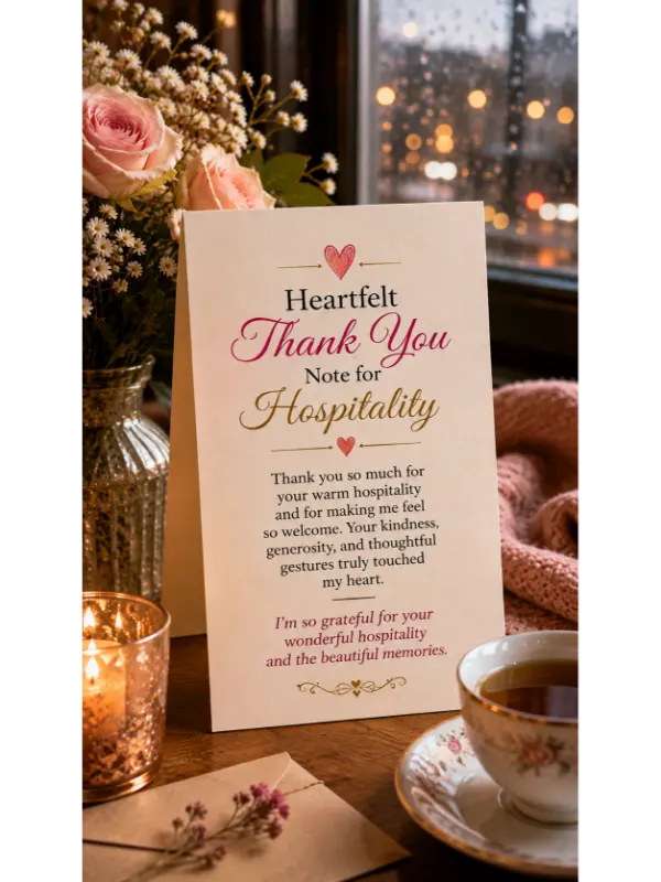 Heartfelt thank you note for hospitality