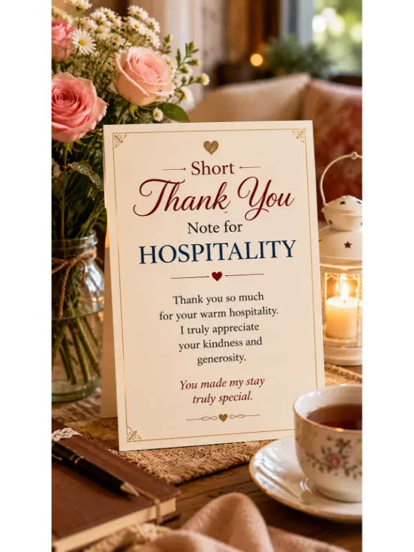 Short thank you note for hospitality