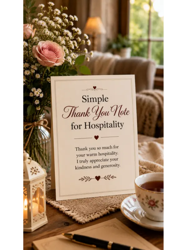 Simple thank you note for hospitality