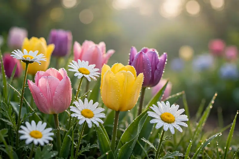 Colourful spring flowers, happy Wednesday blessings images and wishes