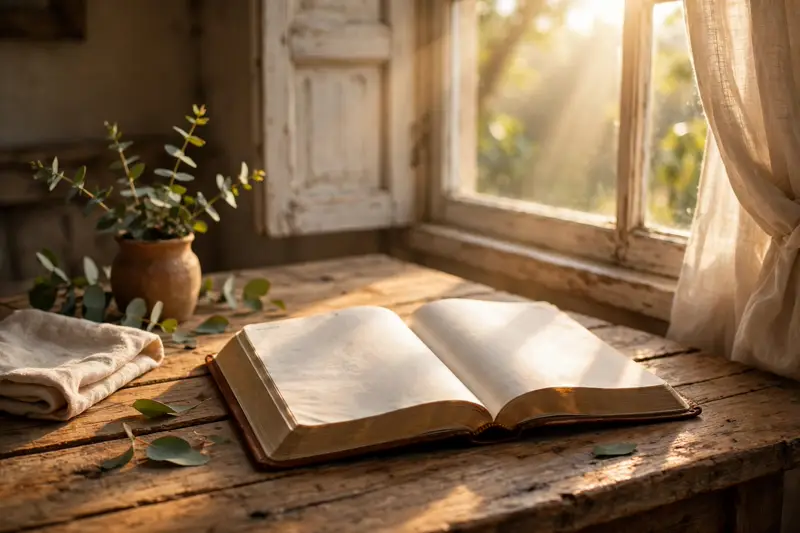 Peaceful Sunday blessings image with church and sunlight