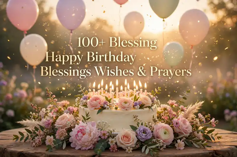 100+ Blessing Happy Birthday Blessings Wishes and Prayers — birthday cake with candles at sunrise, featured image