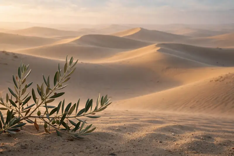 A peaceful desert landscape at dawn symbolising renewal and hope